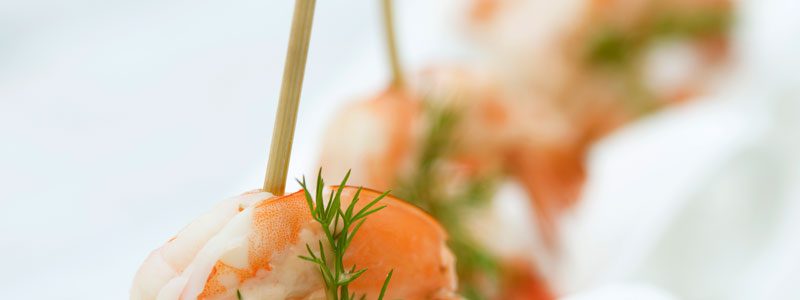 Delicious looking skewered shrimp.