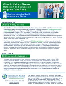 Screenshot of first page of Chronic Kidney Disease Detection and Education Program Case Story: Key Learnings for Health Systems and Clinics.