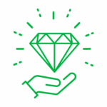Line icon that shows a diamond hovering over a hand.