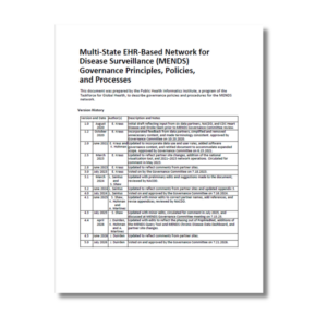 Thumbnail image of the front page of the MENDS governance document. The front page includes the document title, a short description of the document, and a table of document updates.